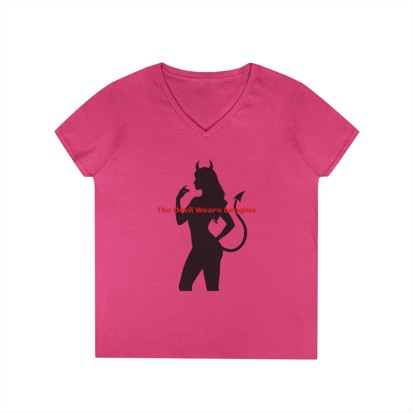Devil Silhouette V‑Neck Tee — 'The Devil Wears Leggins' Women's Graphic T‑Shirt