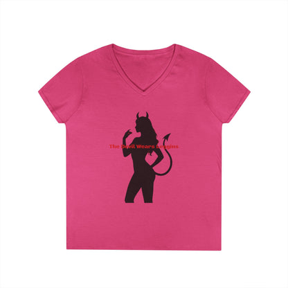 Devil Silhouette V‑Neck Tee — 'The Devil Wears Leggins' Women's Graphic T‑Shirt