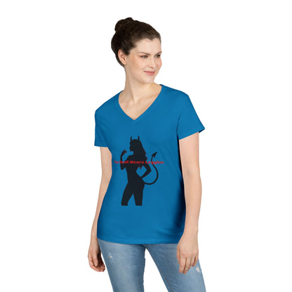 Devil Silhouette V‑Neck Tee — 'The Devil Wears Leggins' Women's Graphic T‑Shirt