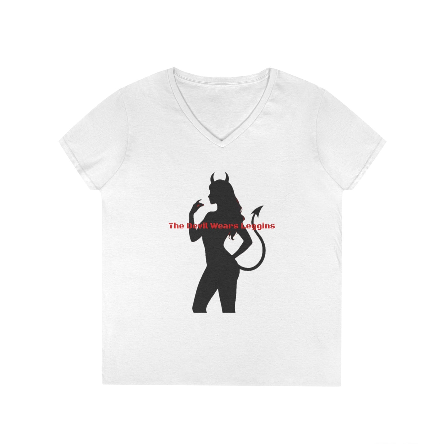 Devil Silhouette V‑Neck Tee — 'The Devil Wears Leggins' Women's Graphic T‑Shirt