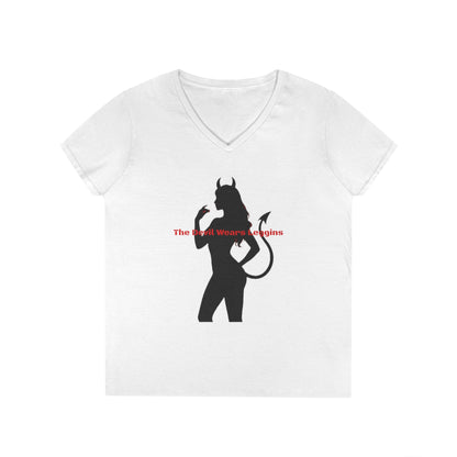 Devil Silhouette V‑Neck Tee — 'The Devil Wears Leggins' Women's Graphic T‑Shirt