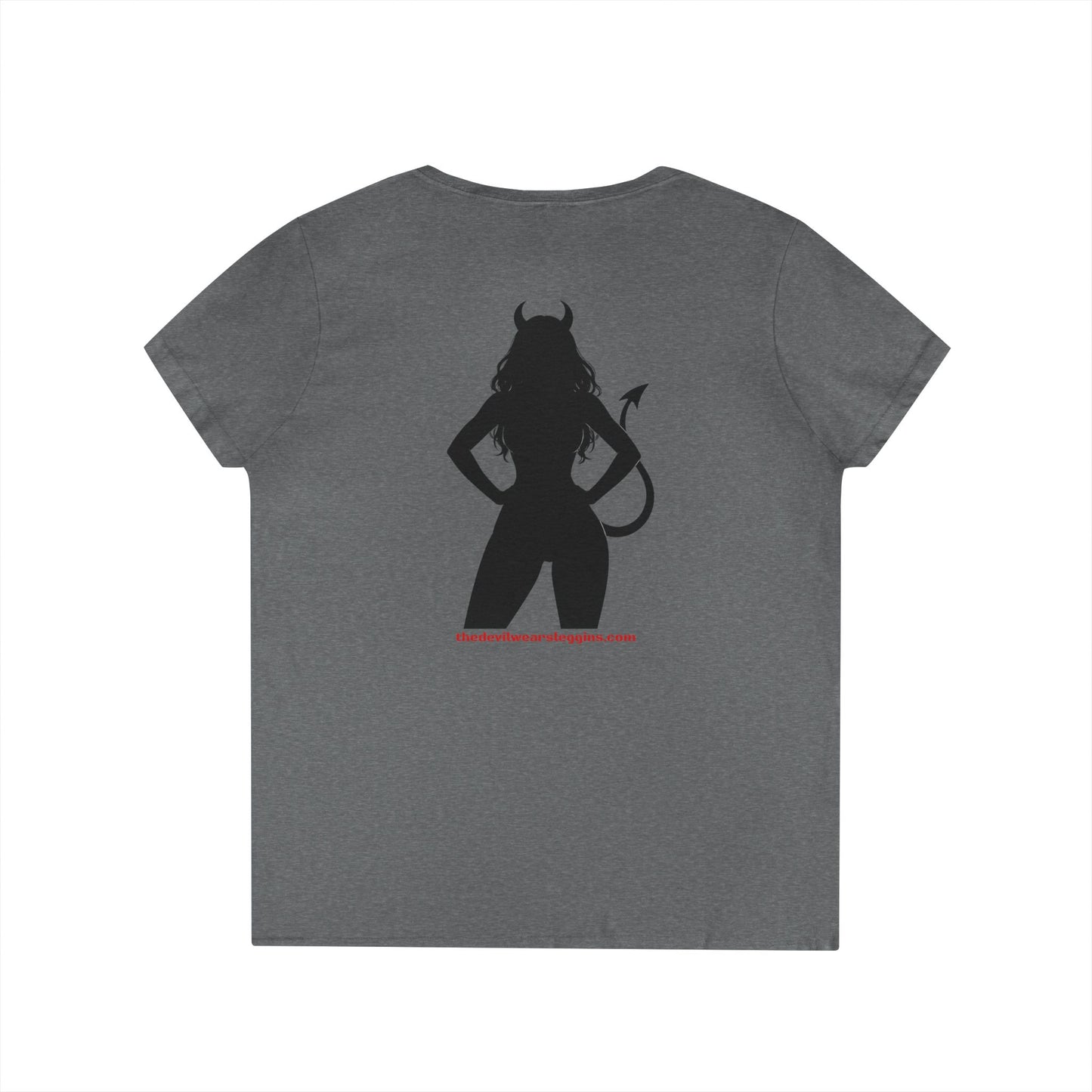 Devil Silhouette V‑Neck Tee — 'The Devil Wears Leggins' Women's Graphic T‑Shirt