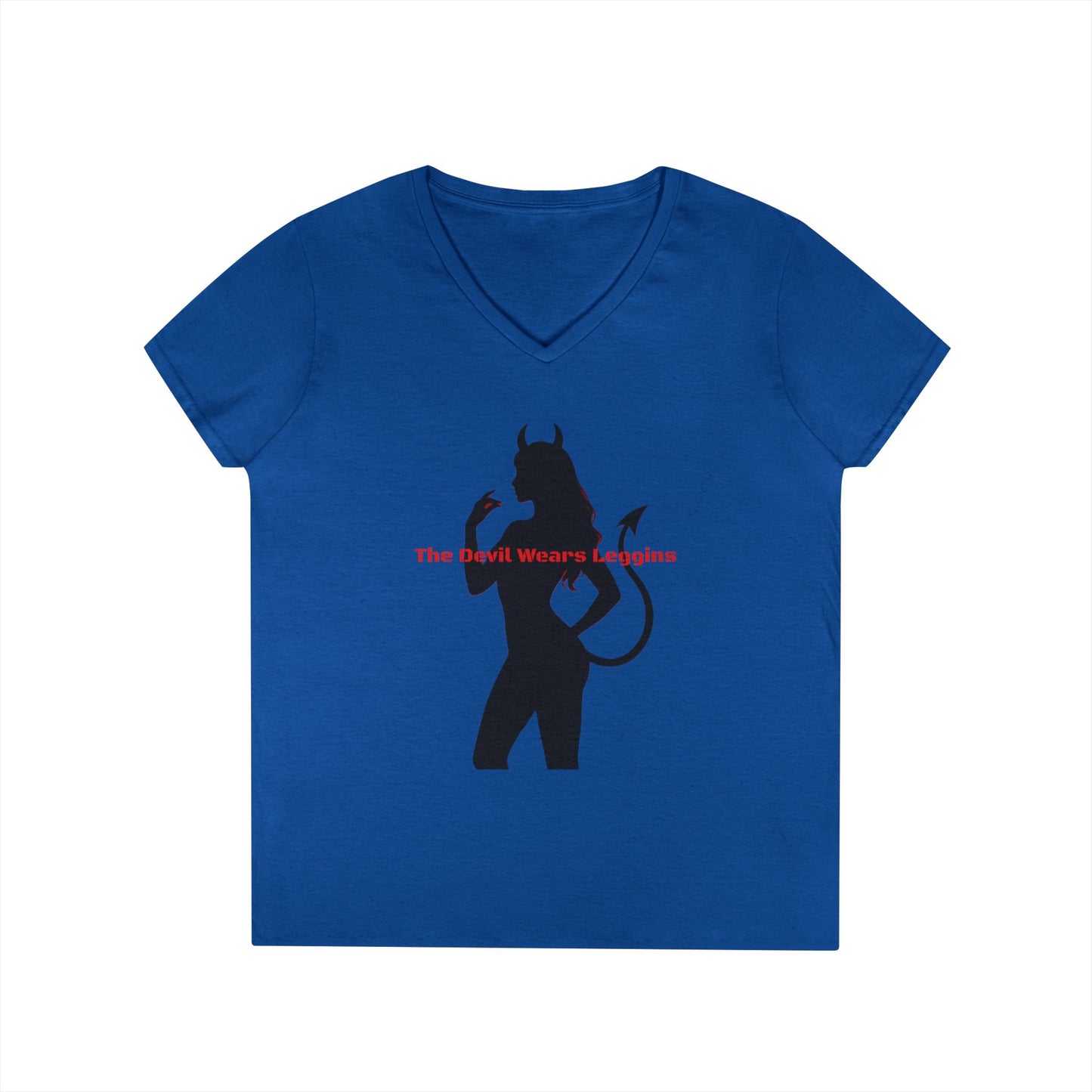 Devil Silhouette V‑Neck Tee — 'The Devil Wears Leggins' Women's Graphic T‑Shirt