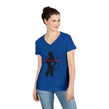 Devil Silhouette V‑Neck Tee — 'The Devil Wears Leggins' Women's Graphic T‑Shirt