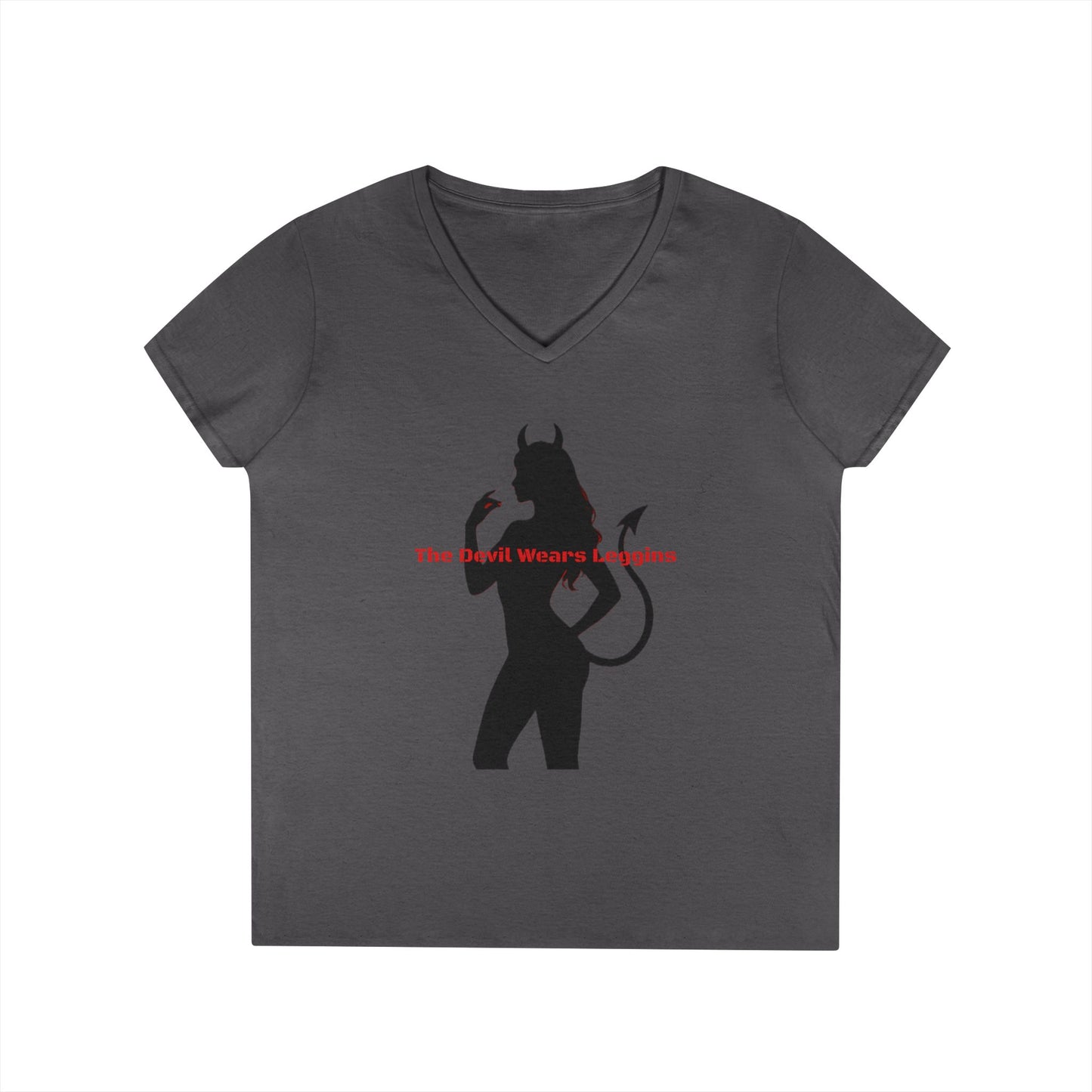 Devil Silhouette V‑Neck Tee — 'The Devil Wears Leggins' Women's Graphic T‑Shirt