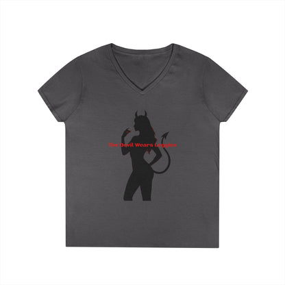 Devil Silhouette V‑Neck Tee — 'The Devil Wears Leggins' Women's Graphic T‑Shirt