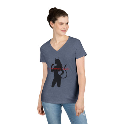 Devil Silhouette V‑Neck Tee — 'The Devil Wears Leggins' Women's Graphic T‑Shirt