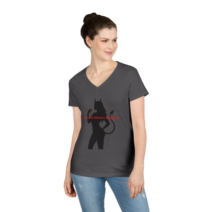 Devil Silhouette V‑Neck Tee — 'The Devil Wears Leggins' Women's Graphic T‑Shirt