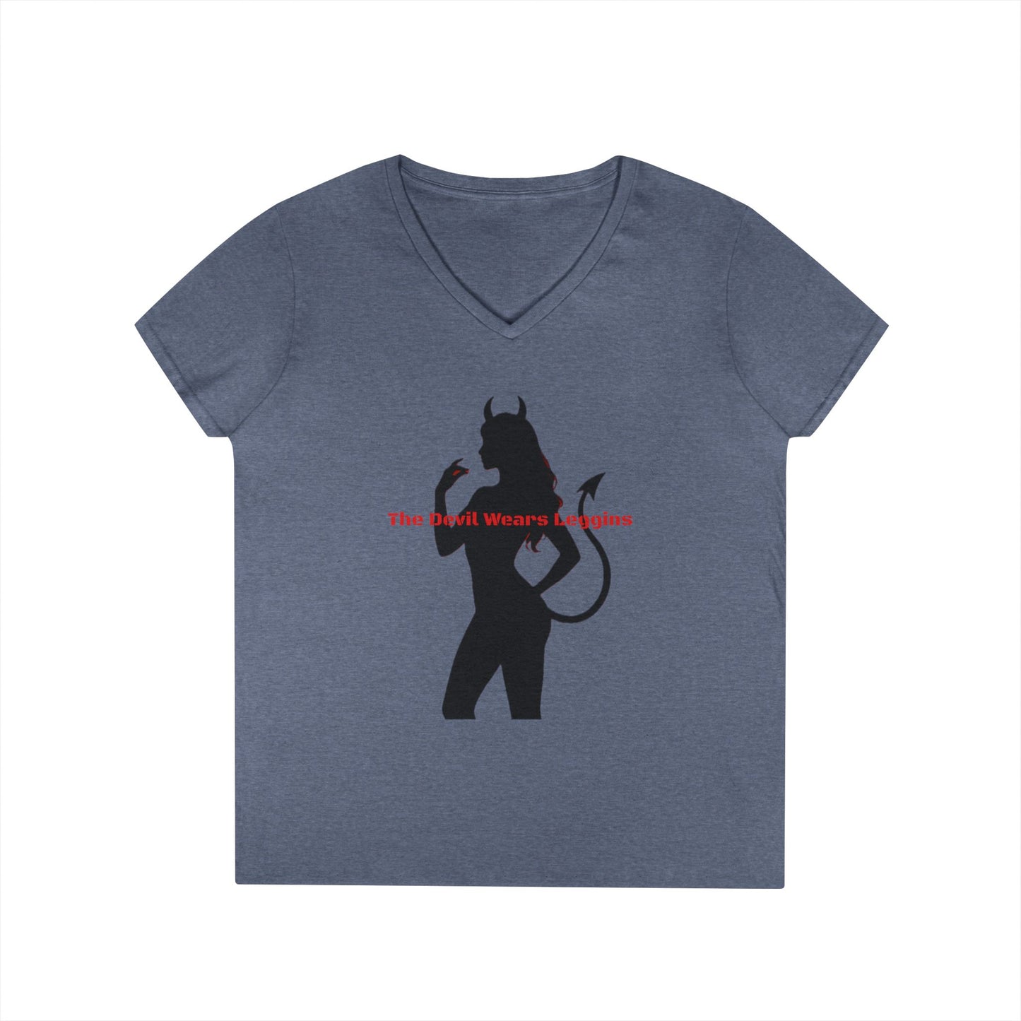Devil Silhouette V‑Neck Tee — 'The Devil Wears Leggins' Women's Graphic T‑Shirt