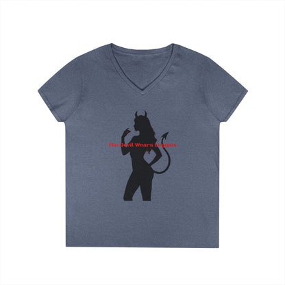 Devil Silhouette V‑Neck Tee — 'The Devil Wears Leggins' Women's Graphic T‑Shirt