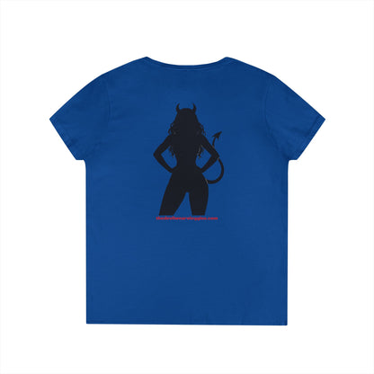 Devil Silhouette V‑Neck Tee — 'The Devil Wears Leggins' Women's Graphic T‑Shirt