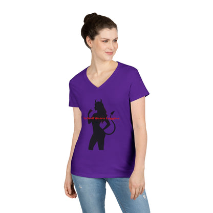 Devil Silhouette V‑Neck Tee — 'The Devil Wears Leggins' Women's Graphic T‑Shirt