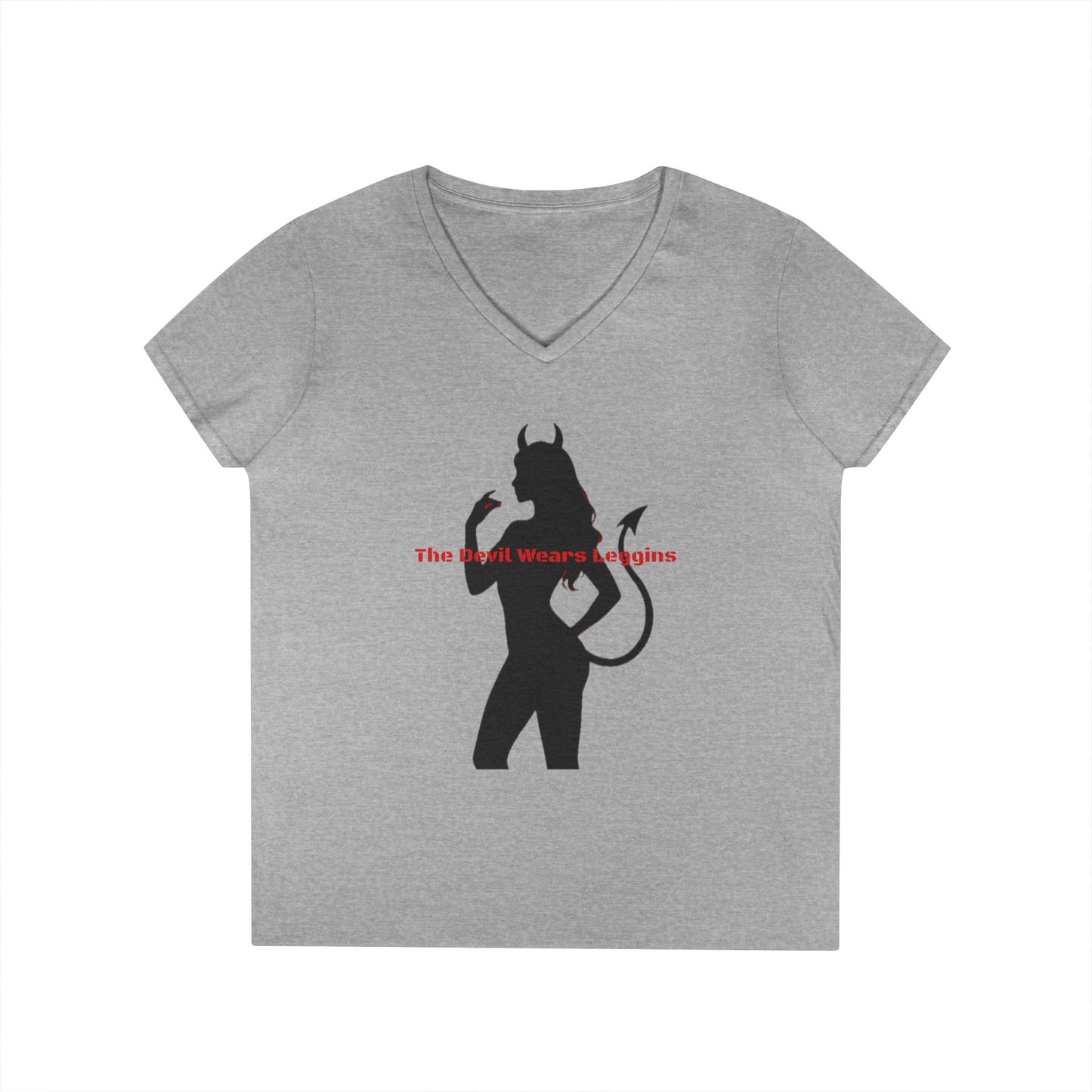 Devil Silhouette V‑Neck Tee — 'The Devil Wears Leggins' Women's Graphic T‑Shirt