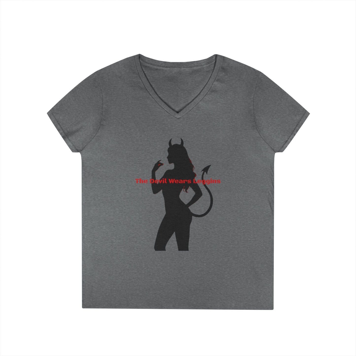 Devil Silhouette V‑Neck Tee — 'The Devil Wears Leggins' Women's Graphic T‑Shirt