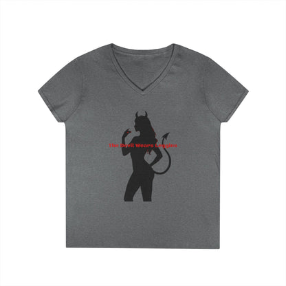 Devil Silhouette V‑Neck Tee — 'The Devil Wears Leggins' Women's Graphic T‑Shirt