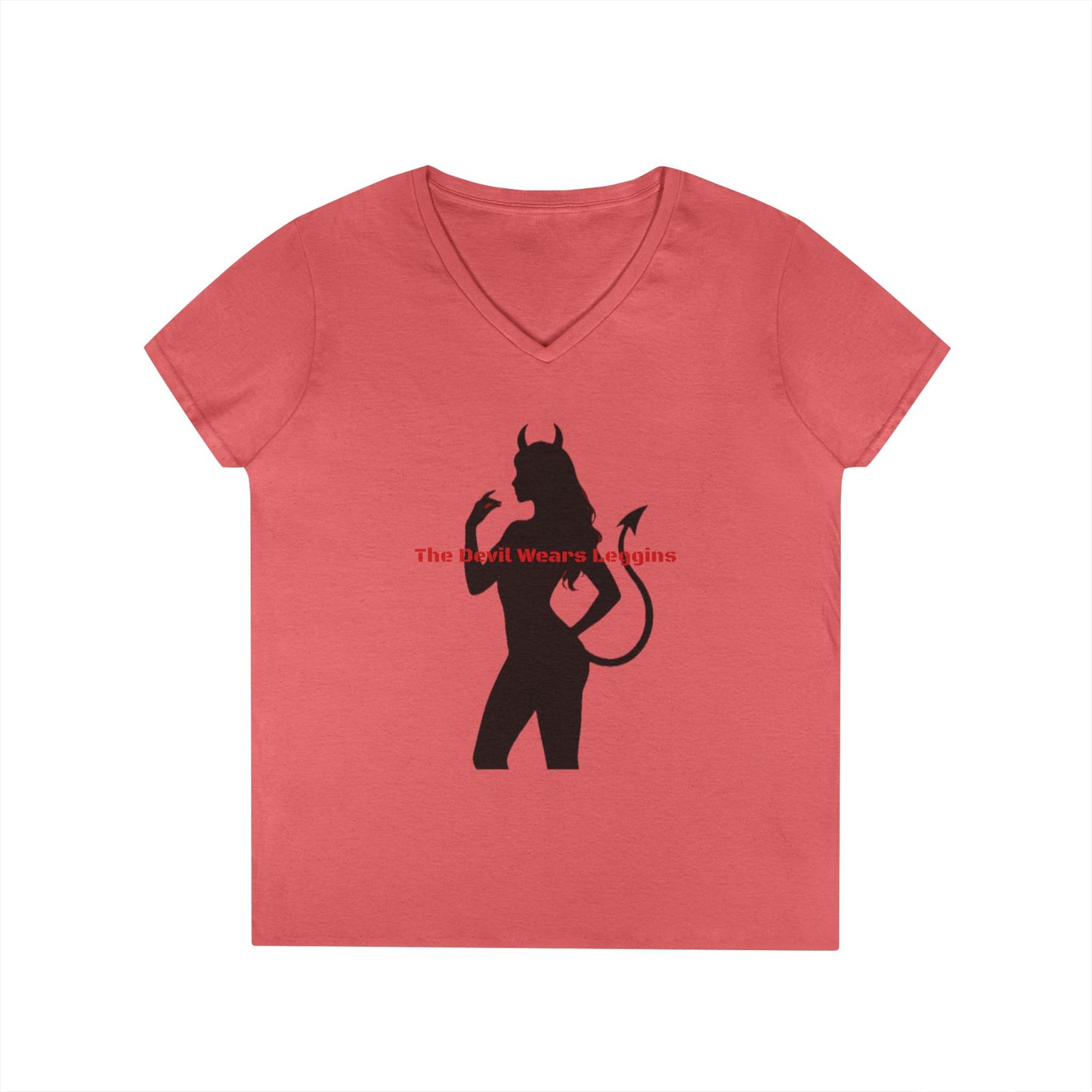 Devil Silhouette V‑Neck Tee — 'The Devil Wears Leggins' Women's Graphic T‑Shirt