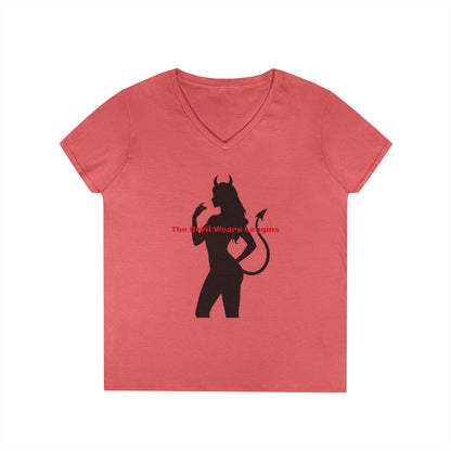 Devil Silhouette V‑Neck Tee — 'The Devil Wears Leggins' Women's Graphic T‑Shirt
