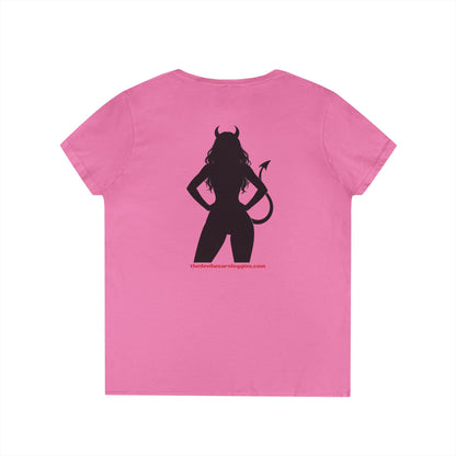 Devil Silhouette V‑Neck Tee — 'The Devil Wears Leggins' Women's Graphic T‑Shirt
