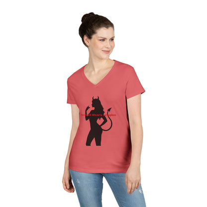 Devil Silhouette V‑Neck Tee — 'The Devil Wears Leggins' Women's Graphic T‑Shirt