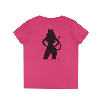 Devil Silhouette V‑Neck Tee — 'The Devil Wears Leggins' Women's Graphic T‑Shirt