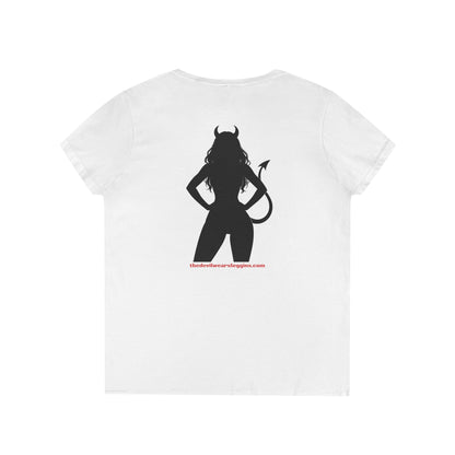 Devil Silhouette V‑Neck Tee — 'The Devil Wears Leggins' Women's Graphic T‑Shirt