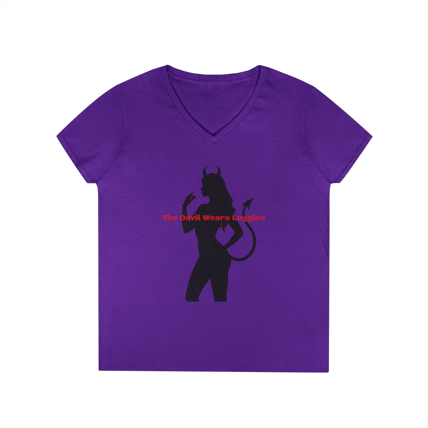 Devil Silhouette V‑Neck Tee — 'The Devil Wears Leggins' Women's Graphic T‑Shirt