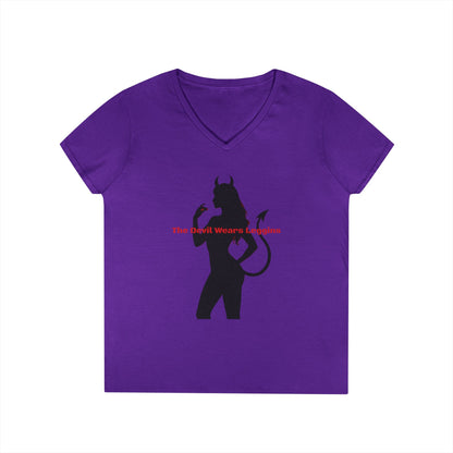 Devil Silhouette V‑Neck Tee — 'The Devil Wears Leggins' Women's Graphic T‑Shirt