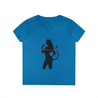 Devil Silhouette V‑Neck Tee — 'The Devil Wears Leggins' Women's Graphic T‑Shirt
